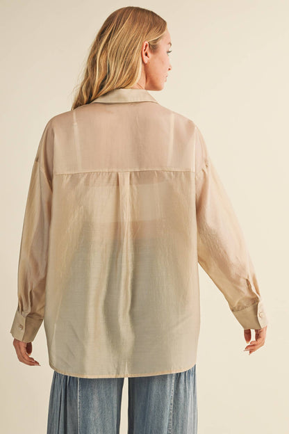 Sheer Utility Pocket Button-Down Shirt
