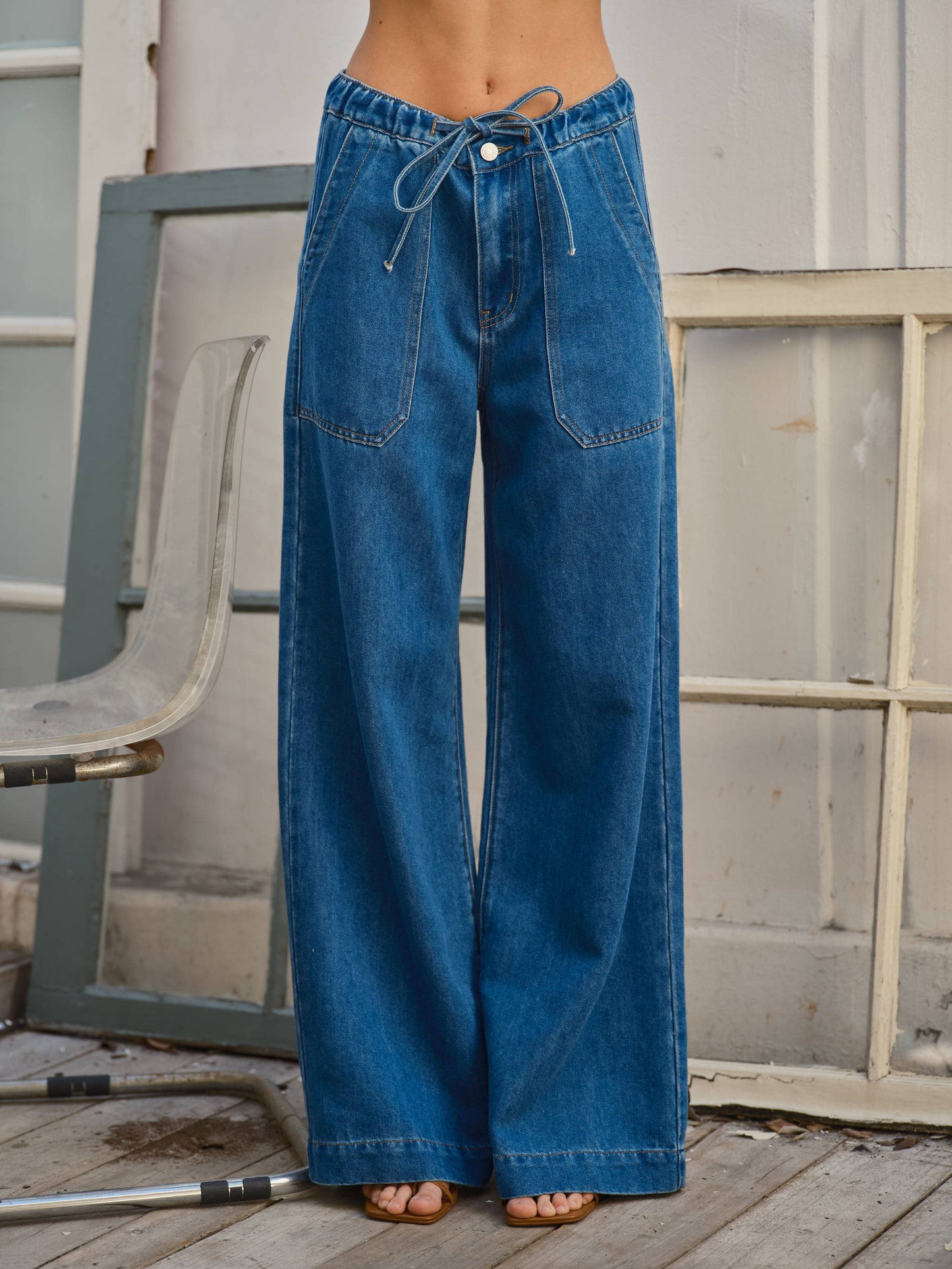 SOFT DENIM STRAIGHT LEG DRAWSTRING WAIST