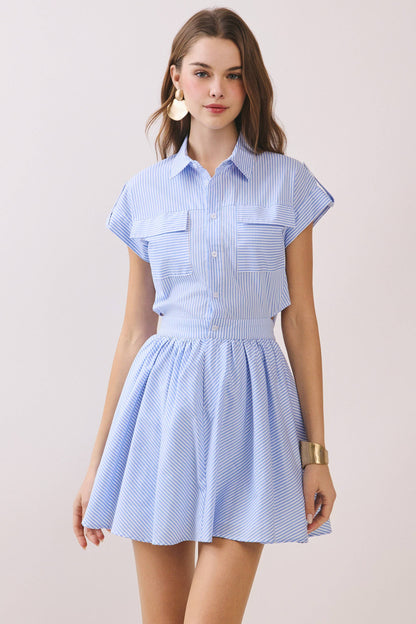 Striped Shirt Style Side to Back Cutout Mini Dress