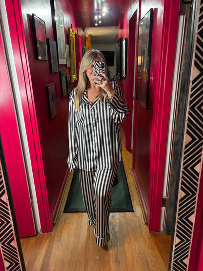 MIDNIGHT STRIPE SILKY PJ SET