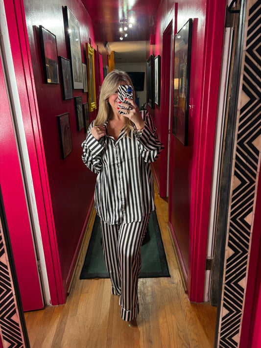 MIDNIGHT STRIPE SILKY PJ SET