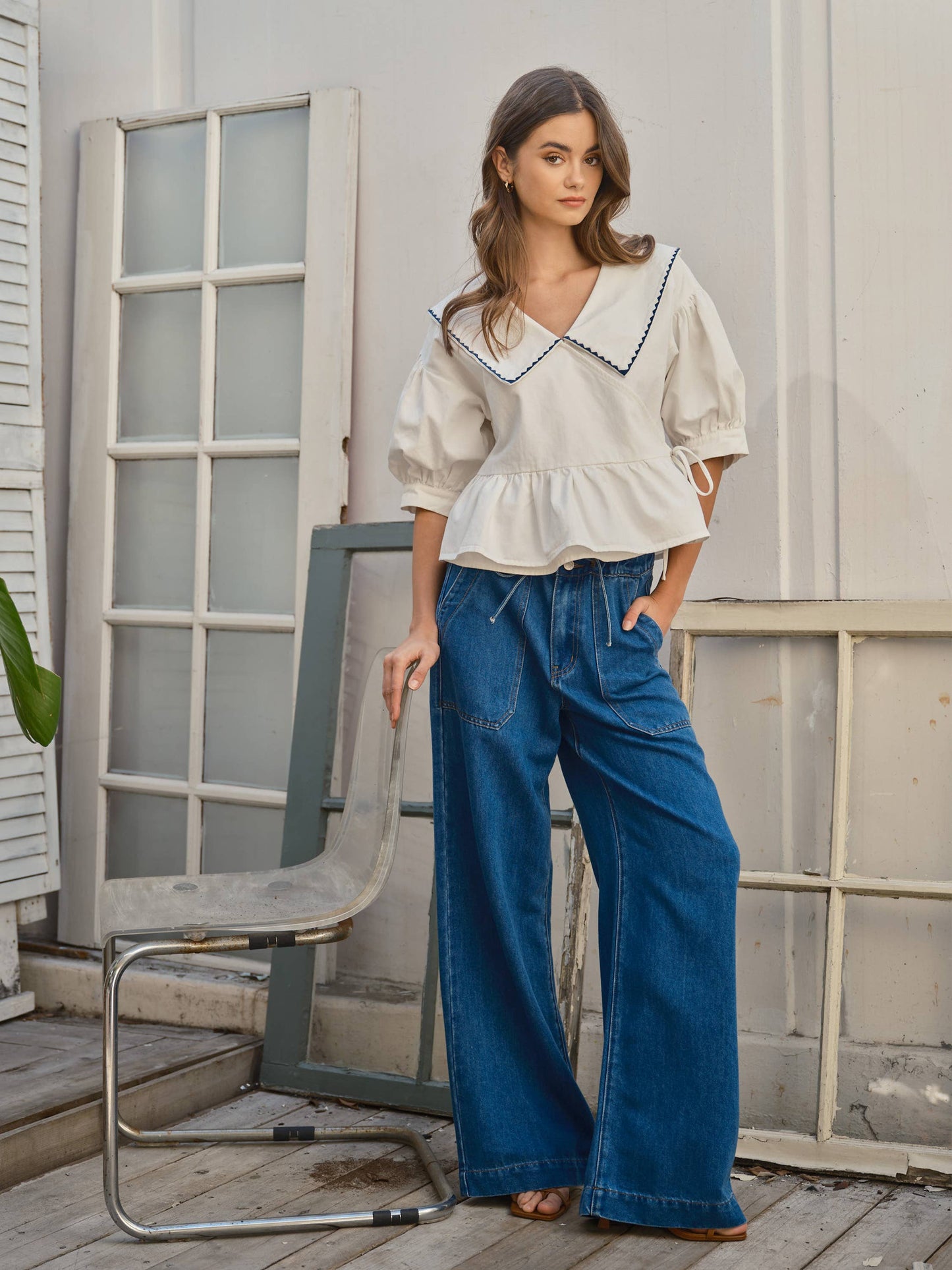 SOFT DENIM STRAIGHT LEG DRAWSTRING WAIST
