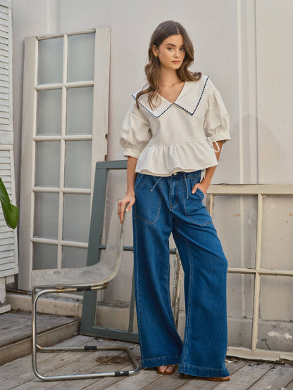 SOFT DENIM STRAIGHT LEG DRAWSTRING WAIST