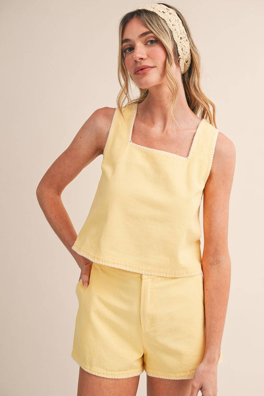 WHIPSTITCH DENIM CROP TOP AND SHORTS SET