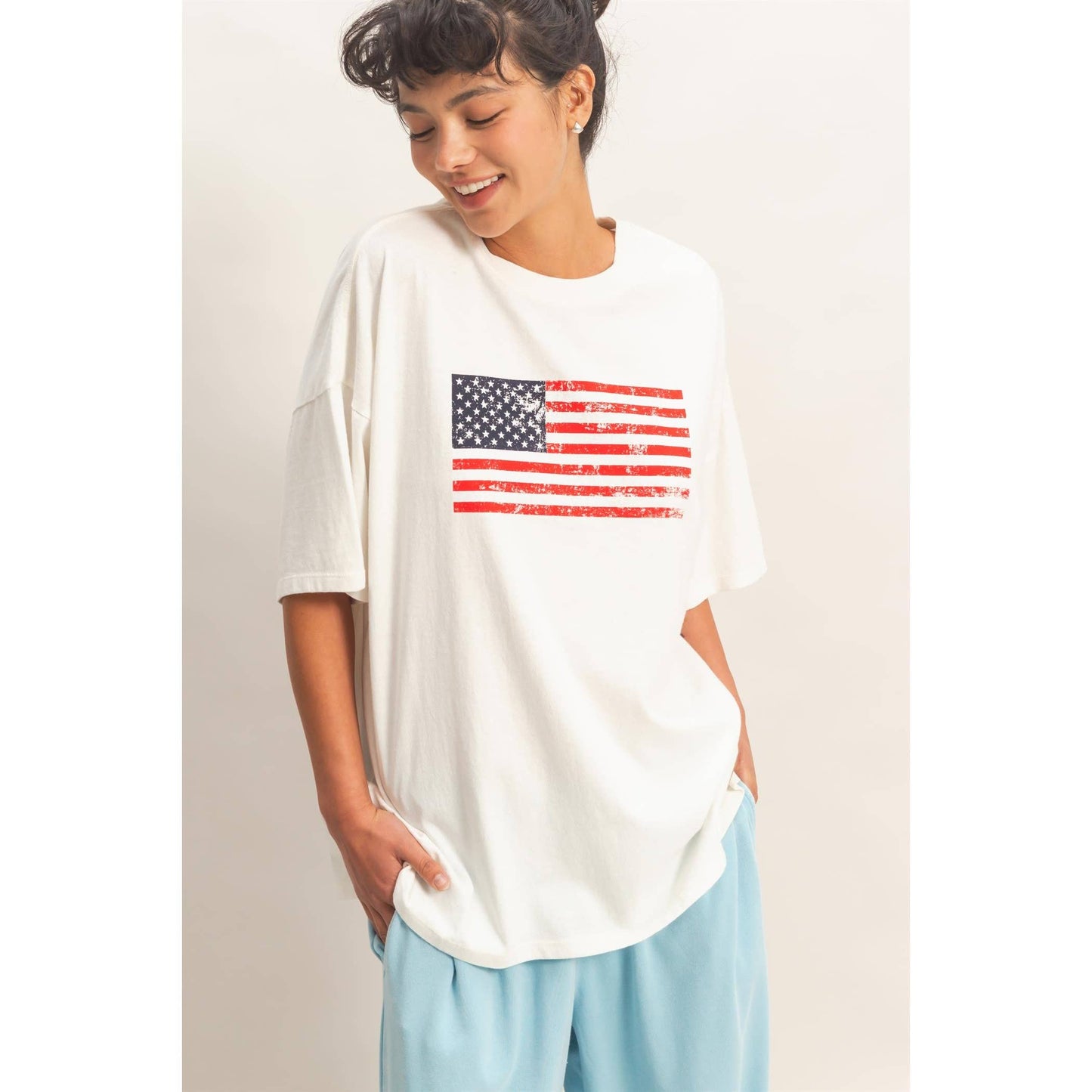 Mineral Washed American Flag Tee