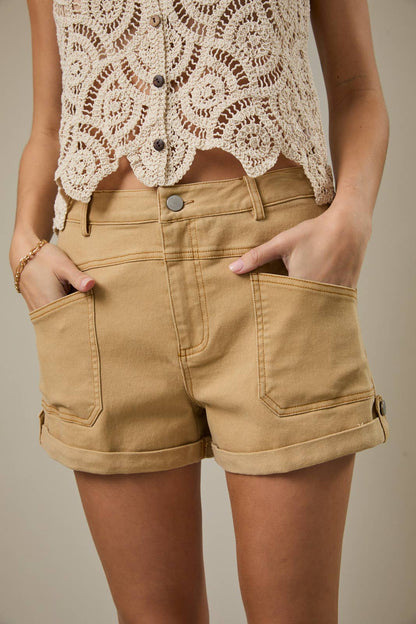 HIGH WAIST STRETCH TWILL SHORTS
