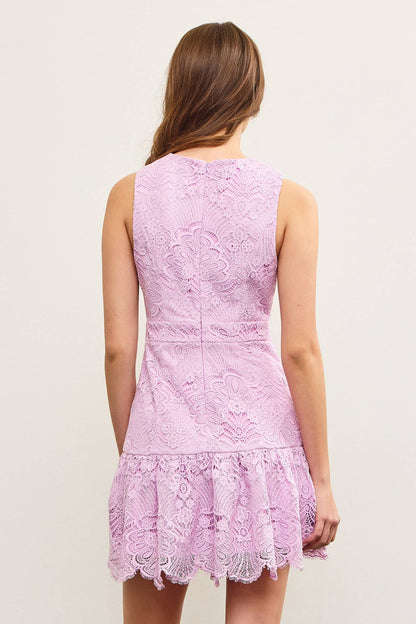 Ornate Lace Sleeveless Flounce Dress