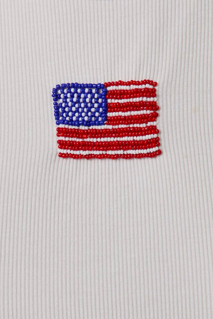USA BEADED RIBBED TANK TOP