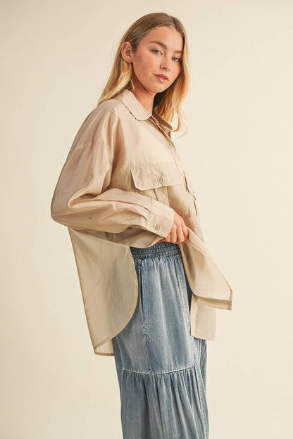 Sheer Utility Pocket Button-Down Shirt