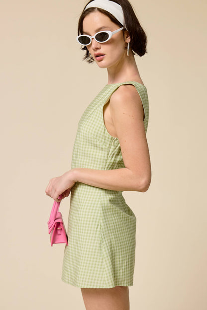Sleeveless Gingham Mini Dress