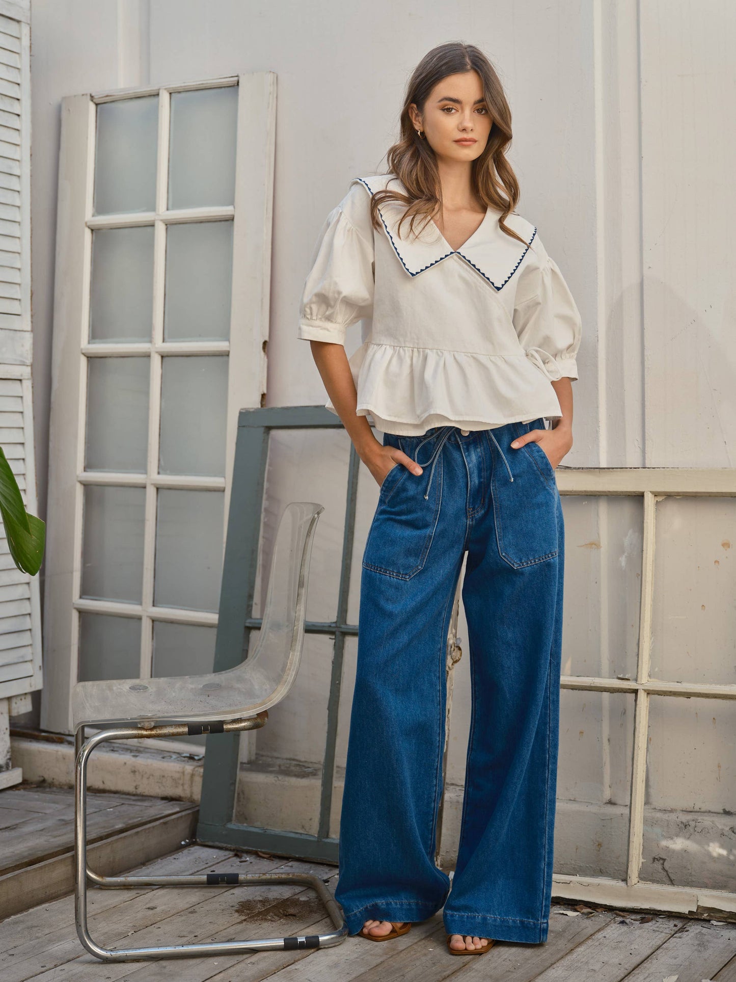 SOFT DENIM STRAIGHT LEG DRAWSTRING WAIST