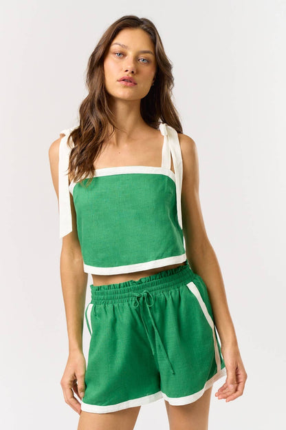 Color Block Bow Strap Tank with Matching Shorts