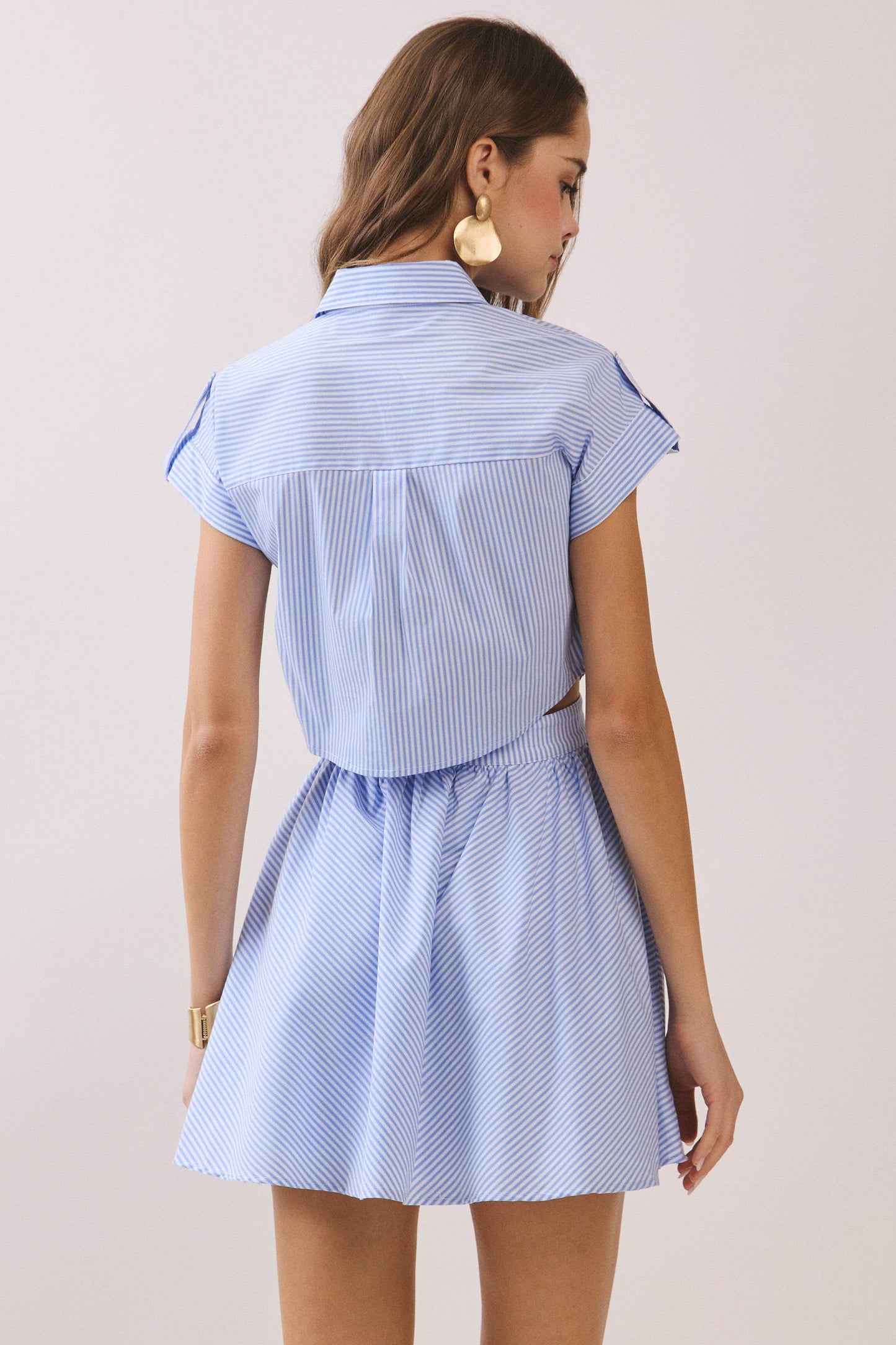 Striped Shirt Style Side to Back Cutout Mini Dress
