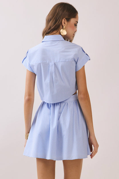 Striped Shirt Style Side to Back Cutout Mini Dress