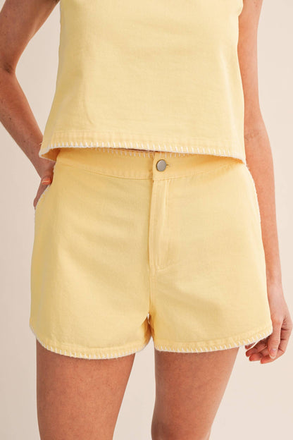 WHIPSTITCH DENIM CROP TOP AND SHORTS SET