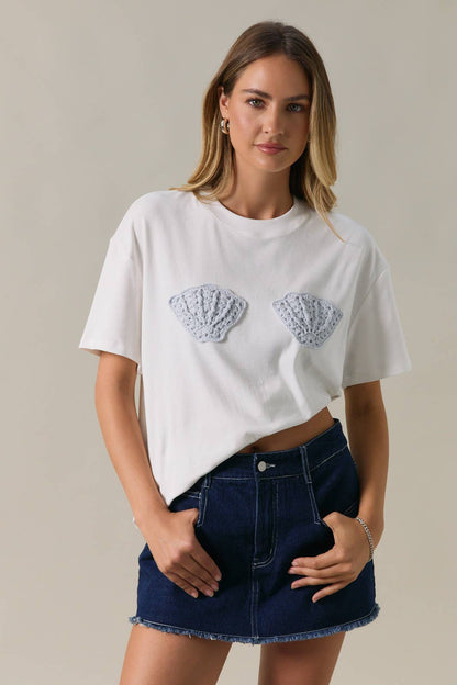 SHELL CROCHET PATCHED T-SHIRT