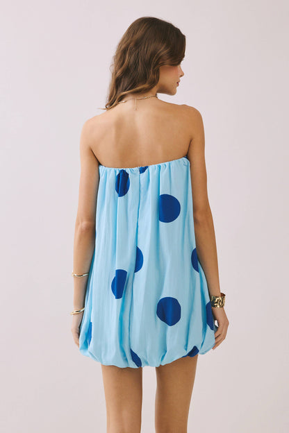 Strapless Polka Dot Elastic Neck Bubble Mini Dress