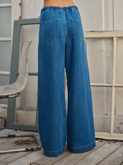 SOFT DENIM STRAIGHT LEG DRAWSTRING WAIST