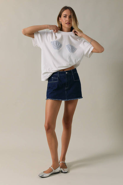 SHELL CROCHET PATCHED T-SHIRT