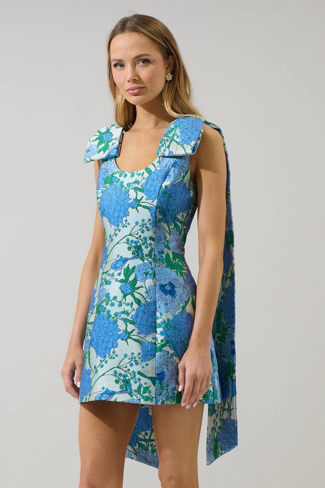 Willa Floral Jacquard Bow Sash Dress